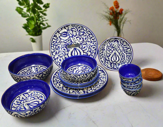 Ceramic Handmade Blue Mughal Combo Dinner Set-ArtyCraftz.com