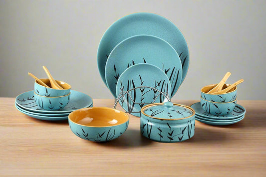 Ceramic Handmade Golden Turquoise Dinner Set-ArtyCraftz.com
