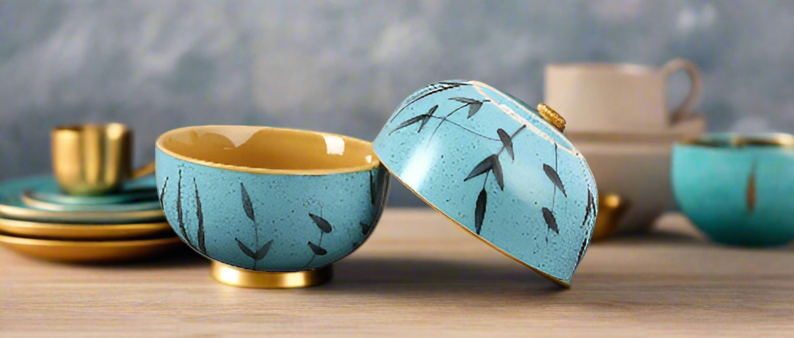 Ceramic Handmade Golden Turquoise Dinner Set-ArtyCraftz.com
