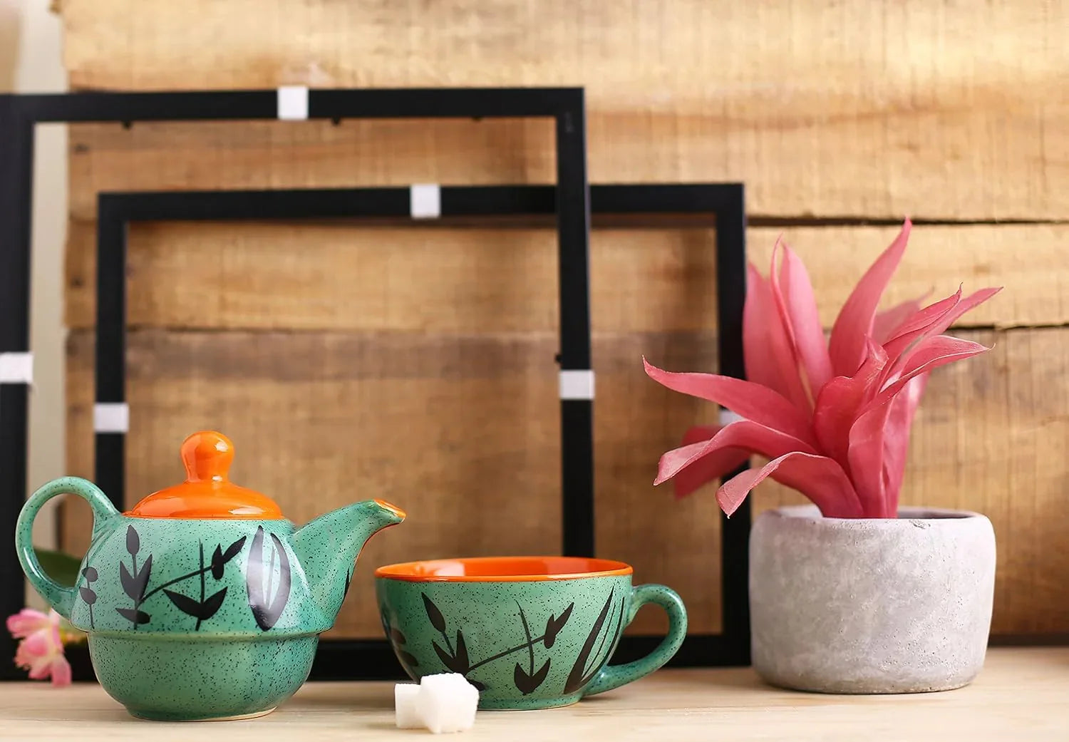 Ceramic Handmade Green & Orange Bamboo-ArtyCraftz.com
