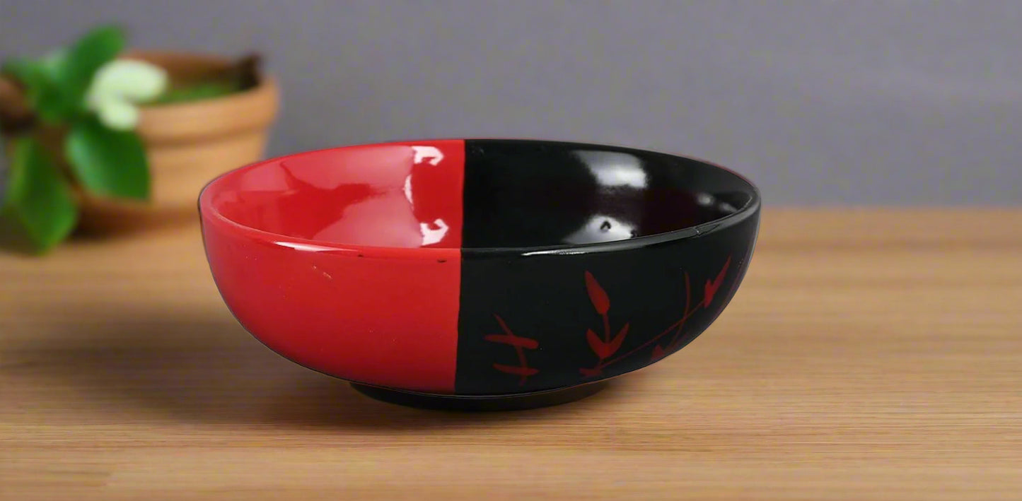 Ceramic Handmade Half Red & Black Bamboo Dinner Set-ArtyCraftz.com