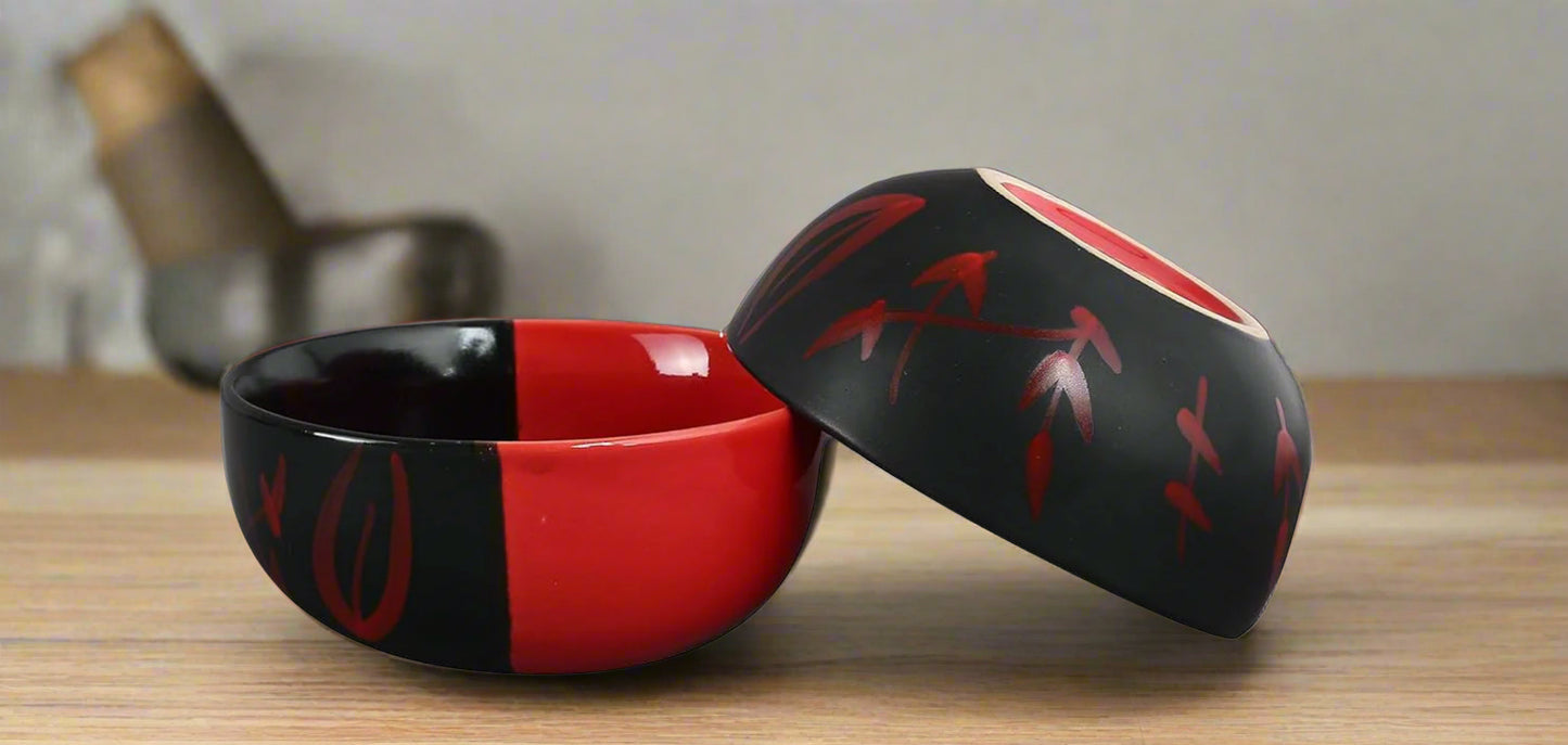 Ceramic Handmade Half Red & Black Bamboo Dinner Set-ArtyCraftz.com