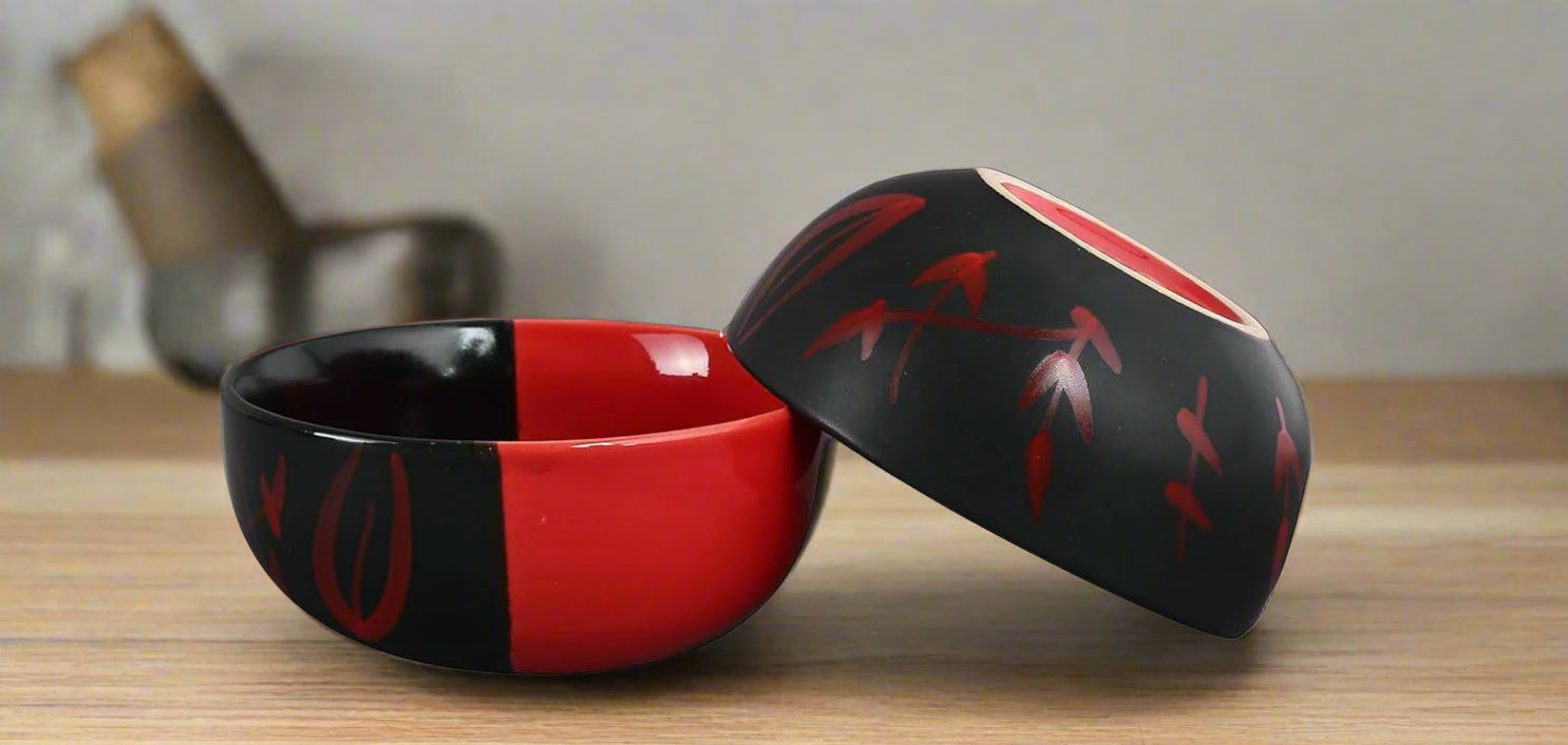 Ceramic Handmade Half Red & Black Bamboo Dinner Set-ArtyCraftz.com