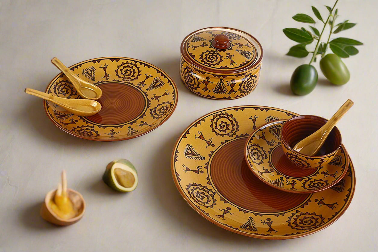 Ceramic Handmade Mustard Romani Mini Dinner Set-ArtyCraftz.com