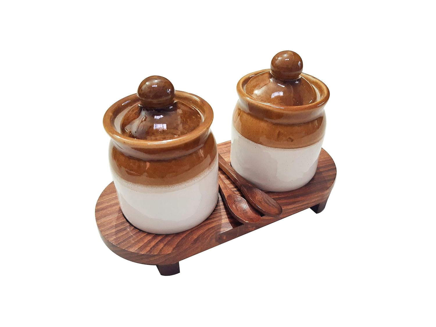 Ceramic Pickle Jars with lid for dining table with 2 Spoons Classic Design-ArtyCraftz.com