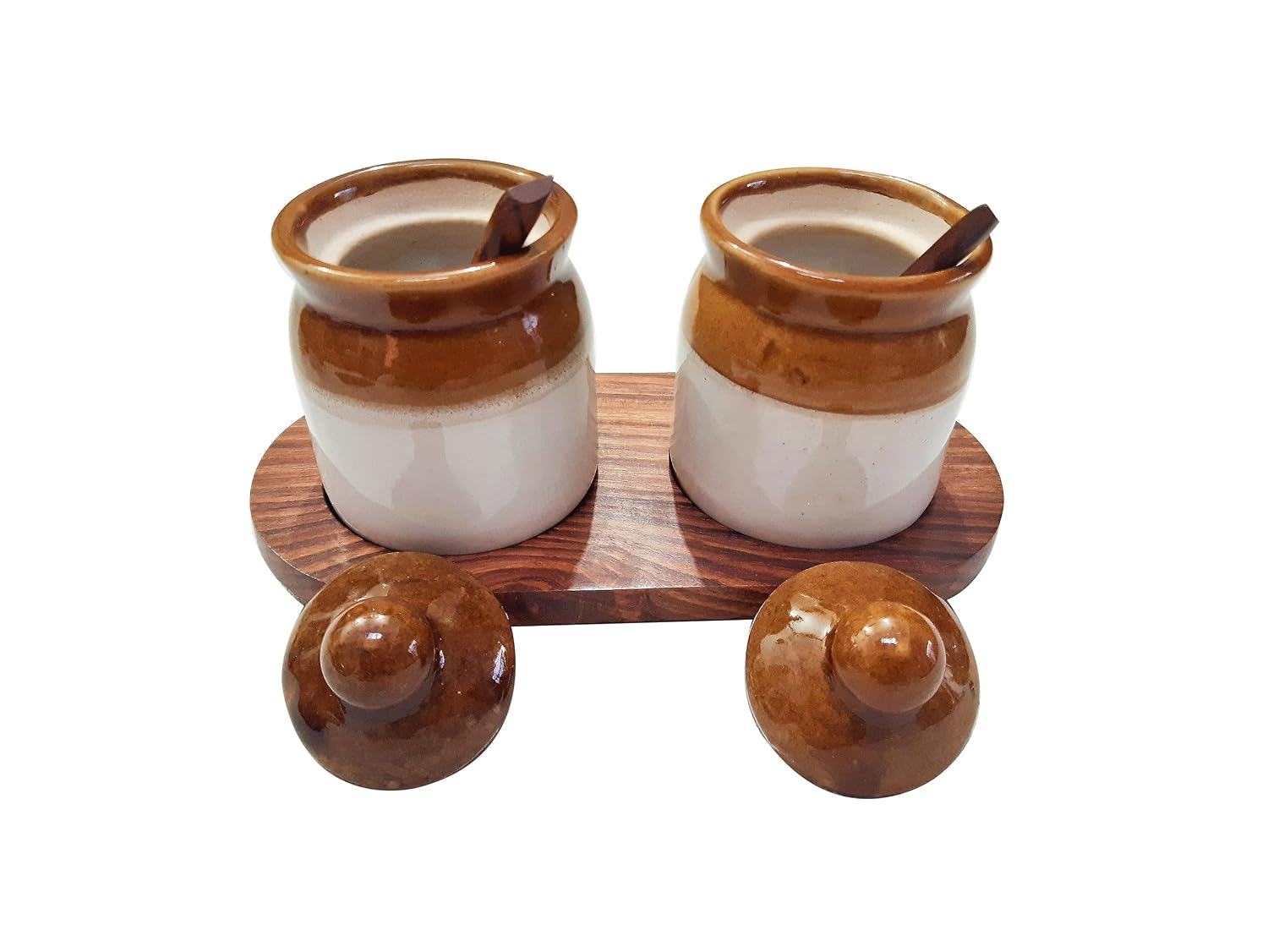 Ceramic Pickle Jars with lid for dining table with 2 Spoons Classic Design-ArtyCraftz.com