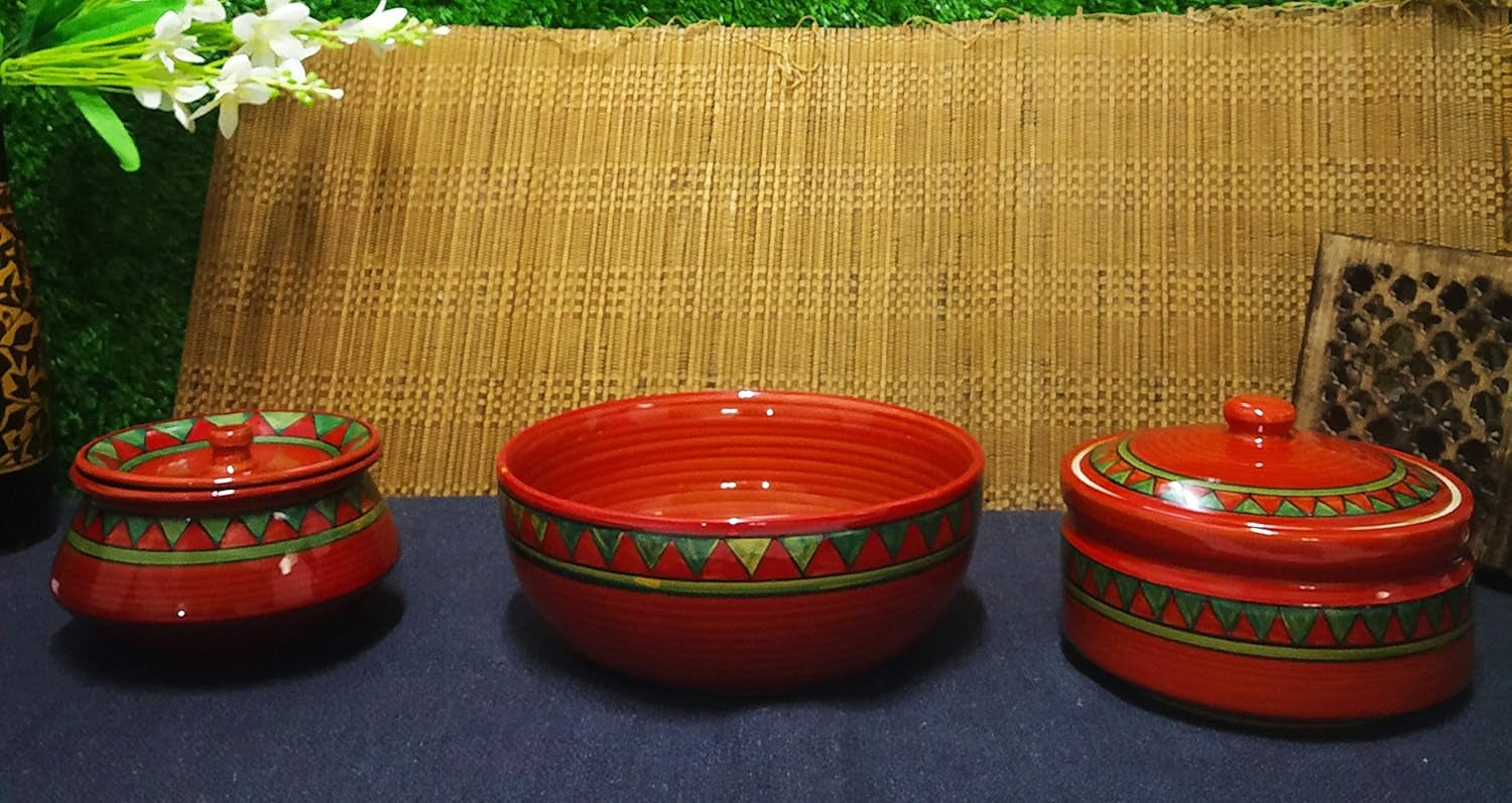 Ceramic Red Green Tribal Combo Dinner Set -ArtyCraftz.com