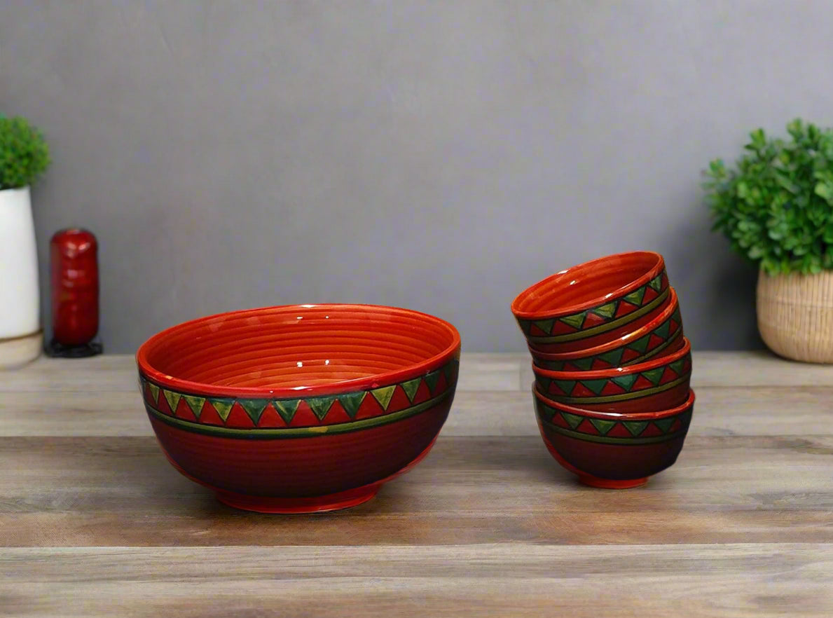 Ceramic Red Green Tribal Combo Dinner Set-ArtyCraftz.com