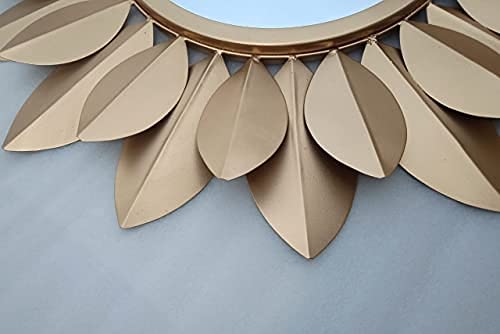 Champagne Gold Lotus Petal Wall Mirror Closeup View-ArtyCraftz.com