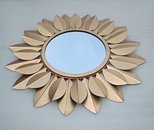 Champagne Gold Lotus Petal Wall Mirror Door View-ArtyCraftz.com