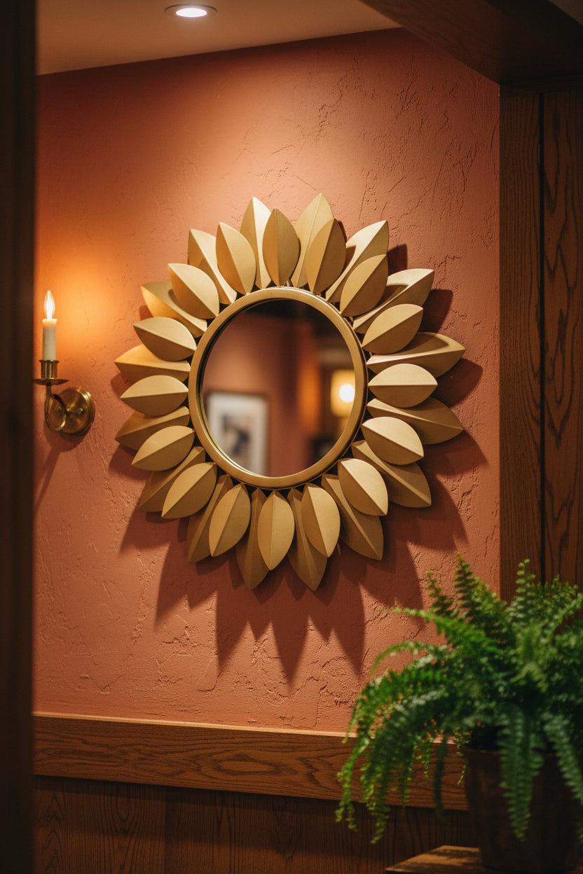 Champagne Gold Lotus Petal Wall Mirror-ArtyCraftz.com