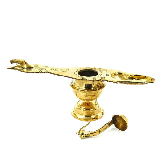Ashtamangalya Vilakku /Changalavottom- Leaf Shaped Sacred Lamp With Oil Reservoir (8 Inch Length ) - ArtyCraftz.com