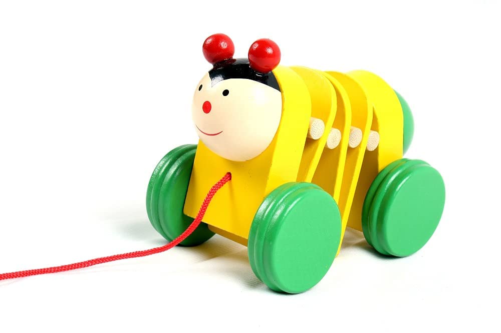 Channapatna Wooden Pull Along Bee Toy-ArtyCraftz.com