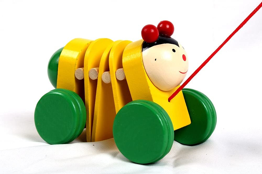 Channapatna Wooden Pull Along Bee Toy-ArtyCraftz.com