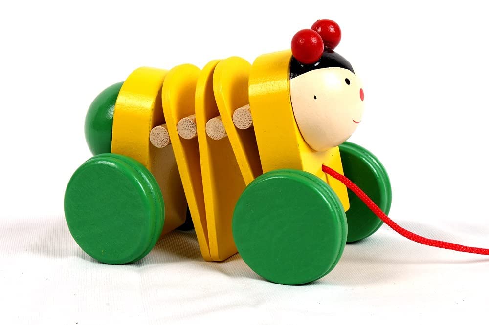 Channapatna Wooden Pull Along Bee Toy-ArtyCraftz.com