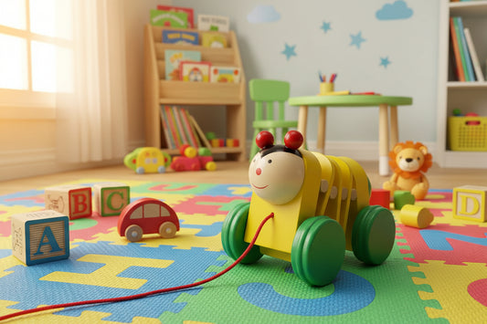 Channapatna Wooden Pull Along Bee Toy-ArtyCraftz.com