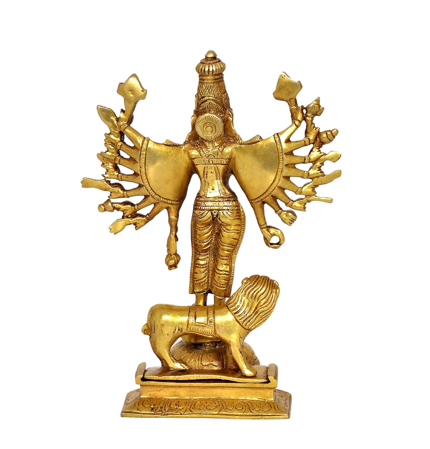 Chola Style Brass Durga Devi Statue with Lion Back View-ArtyCraftz.com