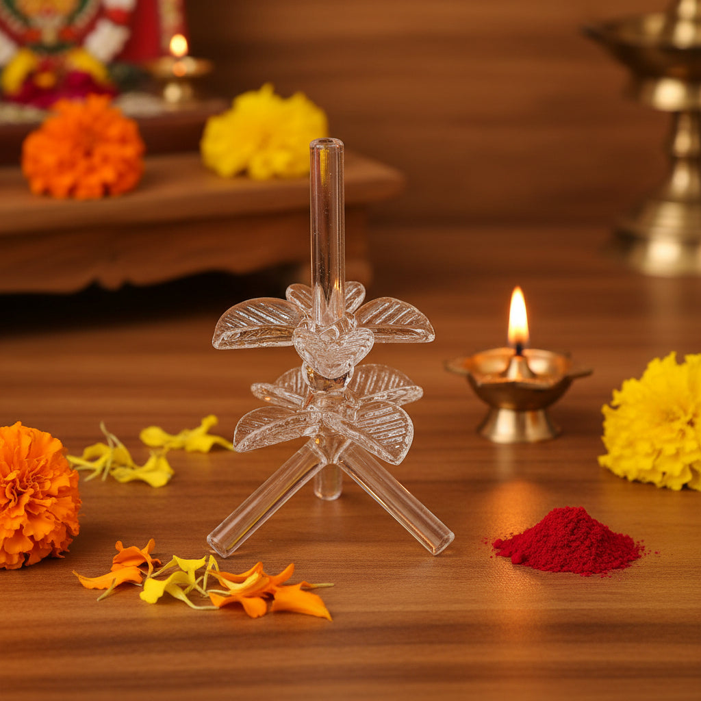 Clear glass incense holder with decorative leaf design-ArtyCraftz.com