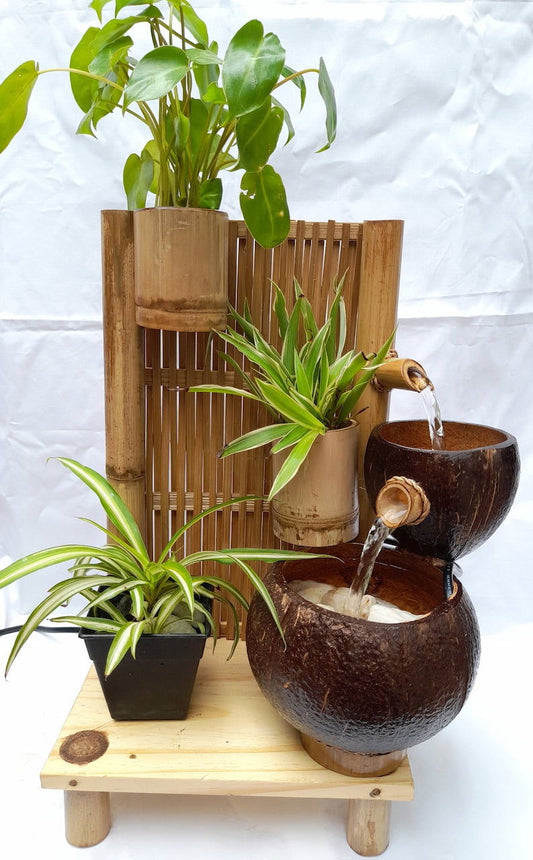 Coconut Shell and Bamboo Table Top Water Fountain - ArtyCraftz.com