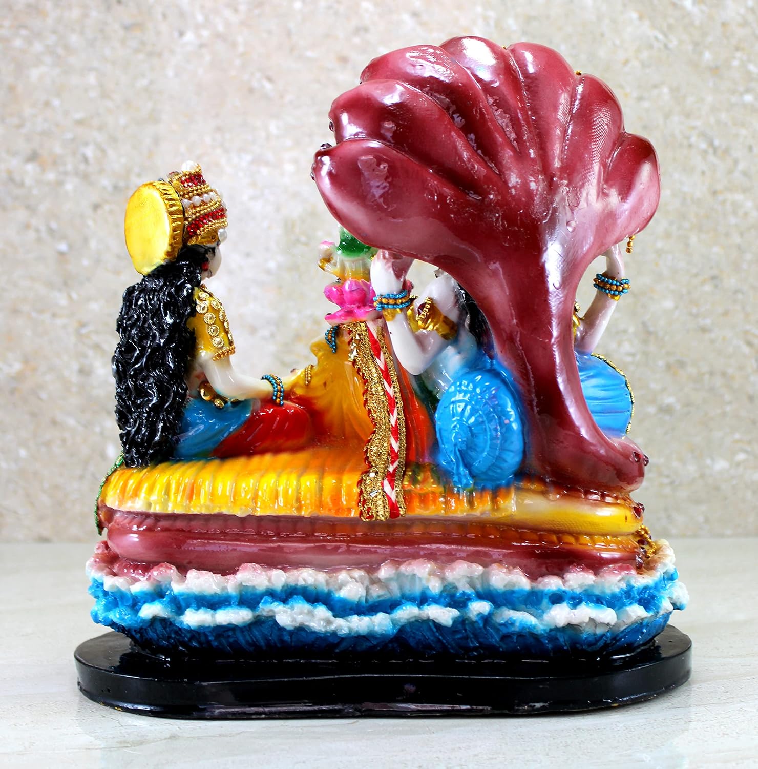 Colorful resin Vishnu Lakshmi decorative statue with Sheshnag backdrop-ArtyCraftz.com