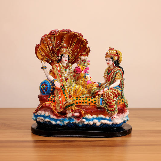 Colorful resin Vishnu Lakshmi decorative statue with Sheshnag backdrop-ArtyCraftz.com