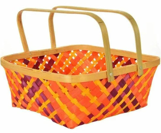 Handmade Square Multi Color Bamboo Basket with Handle