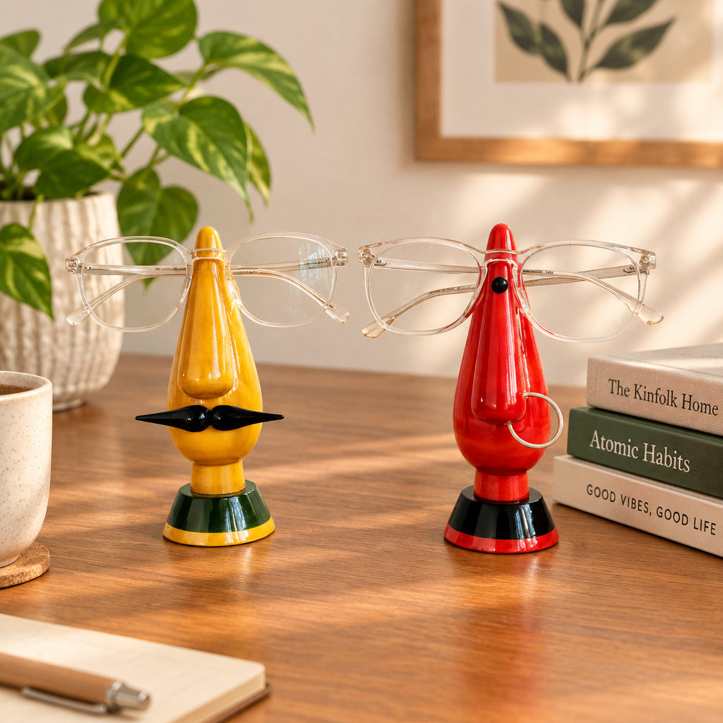 Colourful Channapatna wooden spectacles holders in traditional character designs-artycraftz.com