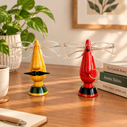 Colourful Channapatna wooden spectacles holders in traditional character designs-artycraftz.com