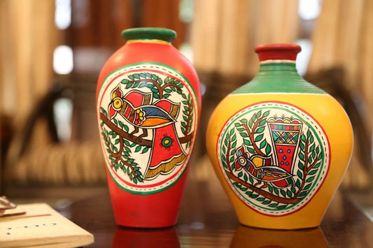 Combo Of Terracotta Handpainted Vases,Pots For Home Decor & Gift - ArtyCraftz.com