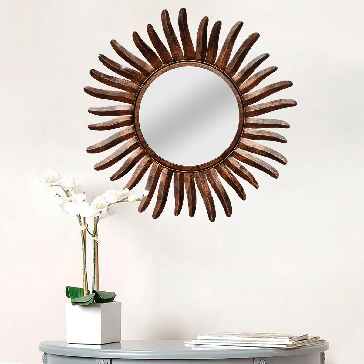 Contemporary Decorative Iron Brown Handcrafted Wall Mirror