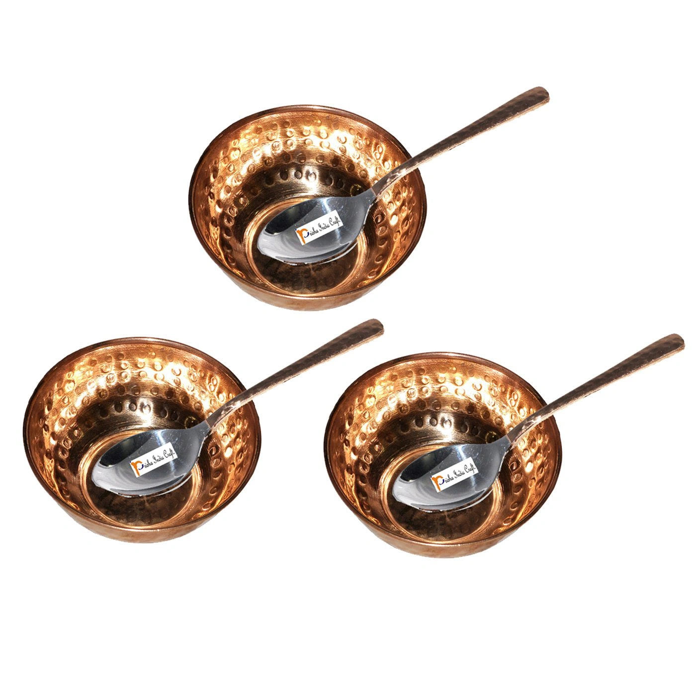 Copper Serving Bowl with Spoon, Hammered Design 320 ML Set of 1/2/3/5/6_-_ArtyCraftz.com