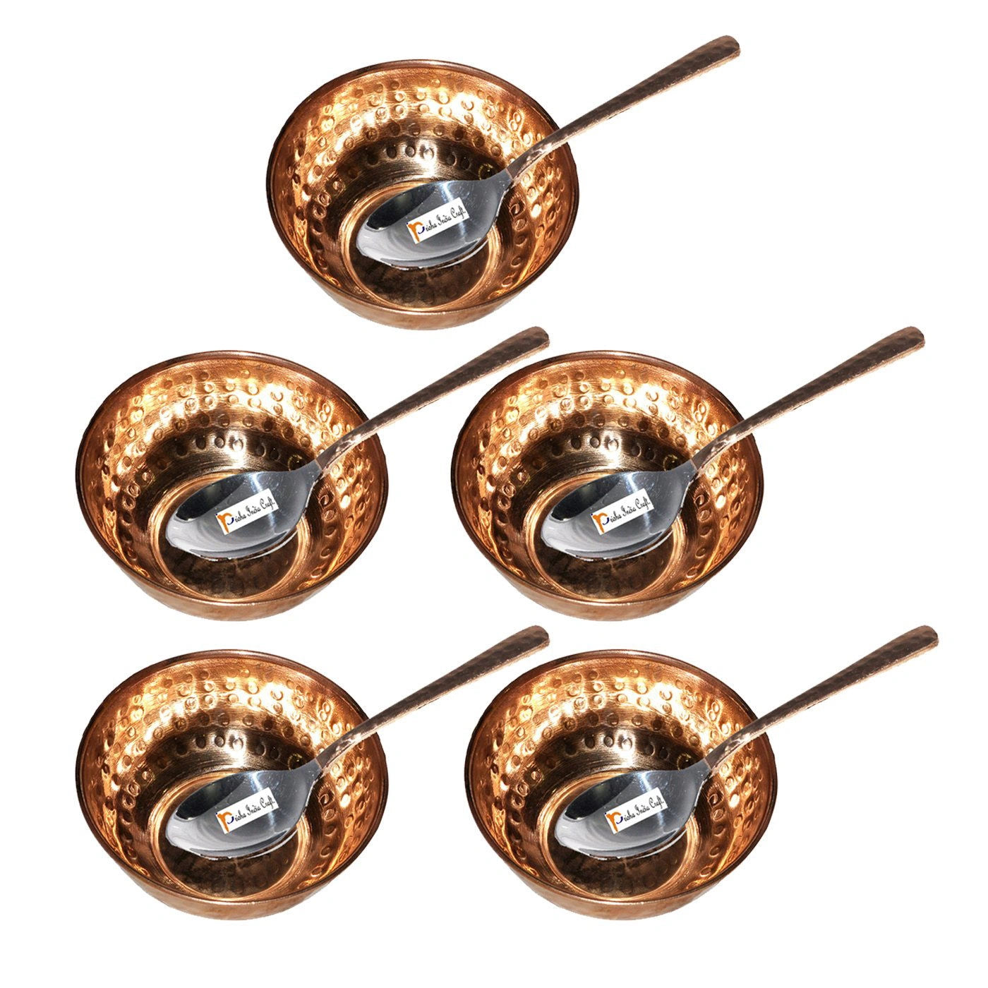Copper Serving Bowl with Spoon, Hammered Design 320 ML Set of 1/2/3/5/6_-_ArtyCraftz.com