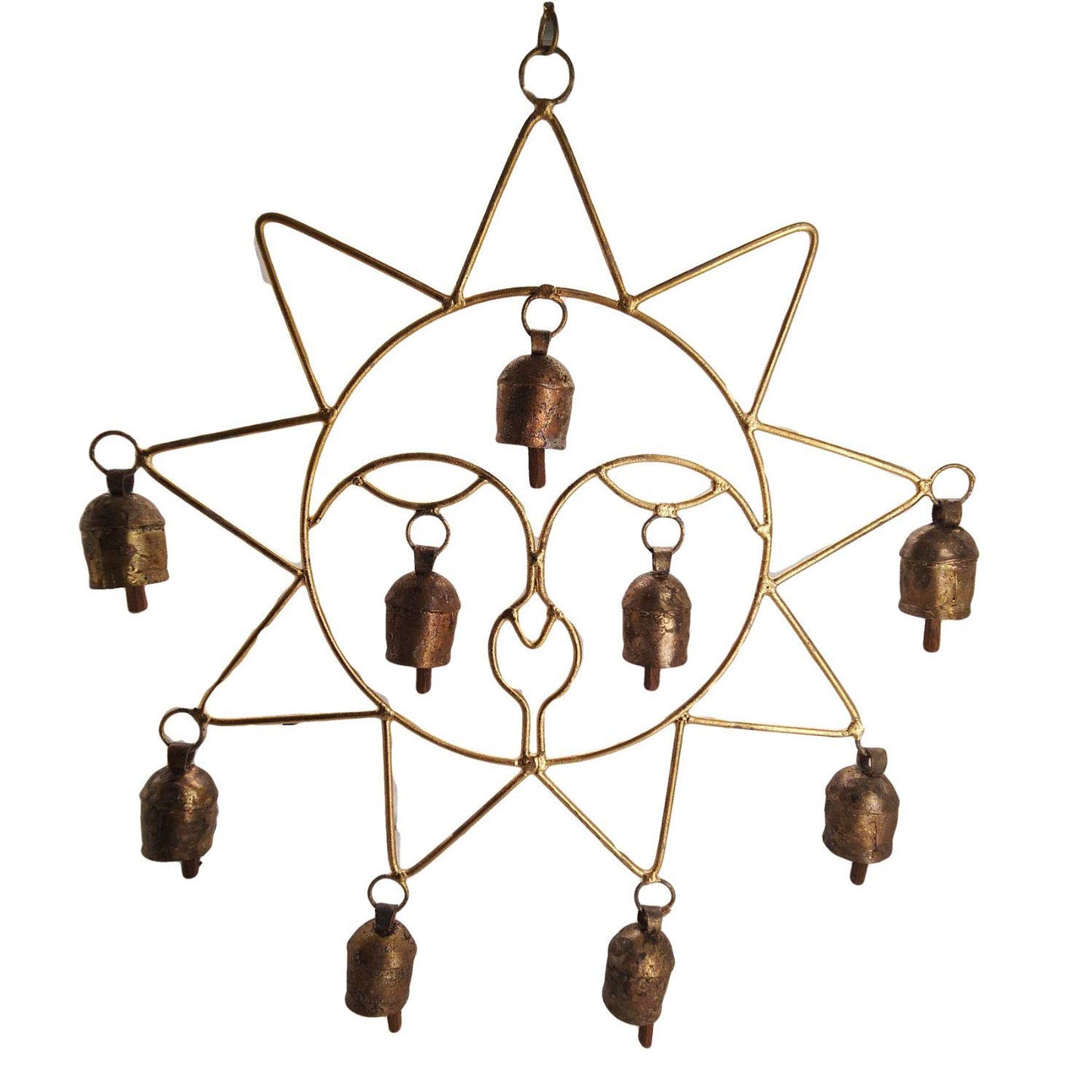Copper Sun-Shaped Bells Wall Hanging-ArtyCraftz.com