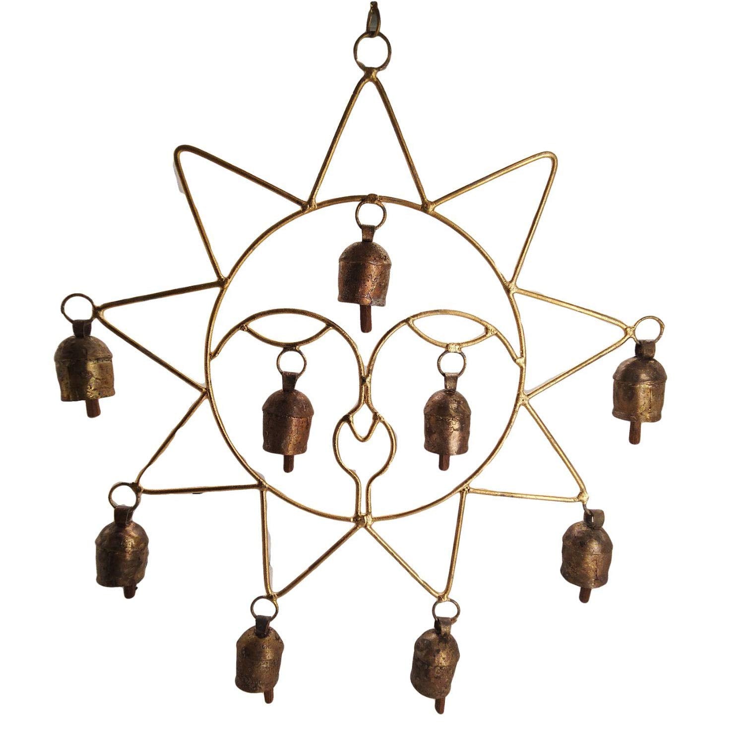 Copper Sun-Shaped Bells Wall Hanging-ArtyCraftz.com