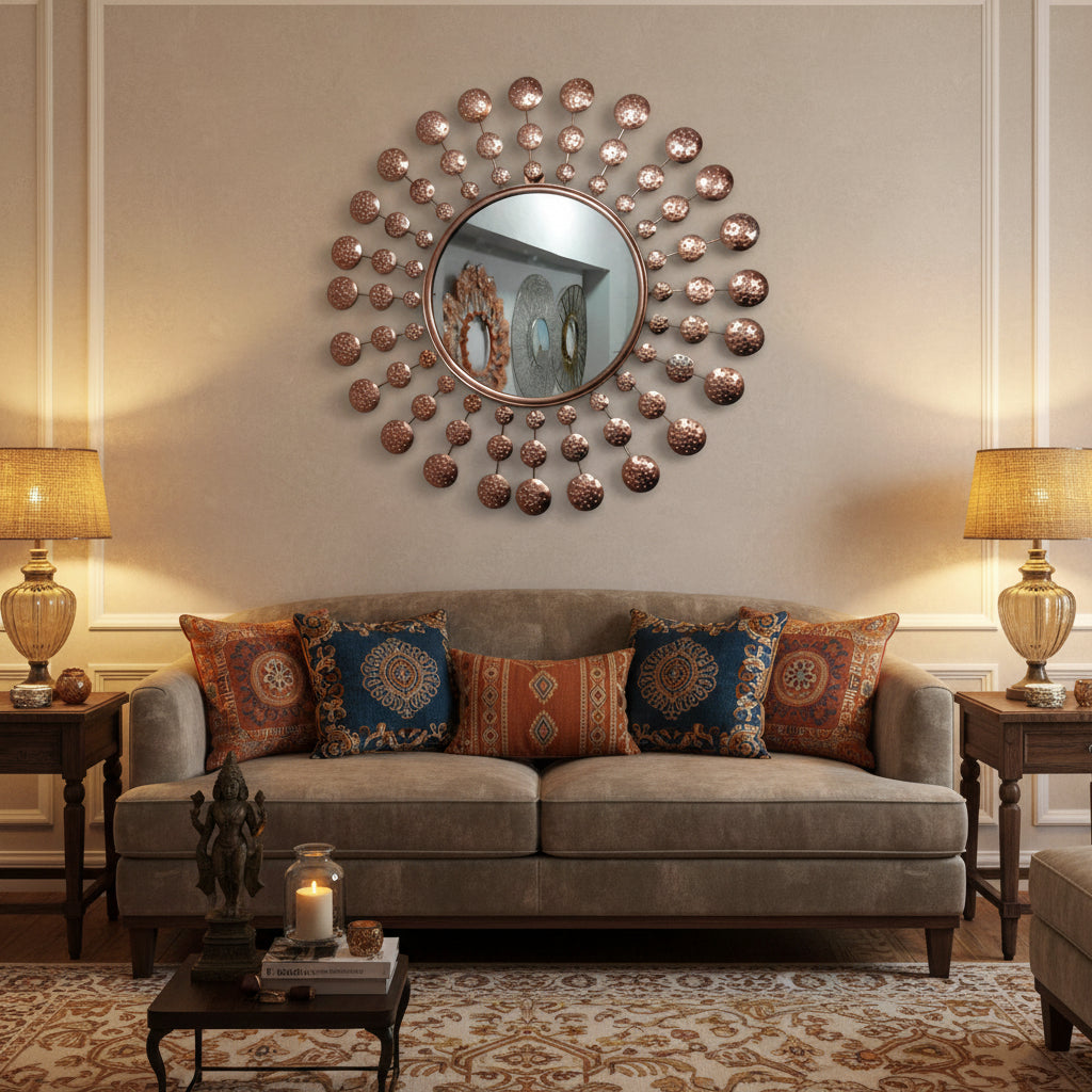 Copper Sunburst Decorative Wall Mirror-ArtyCraftz.com