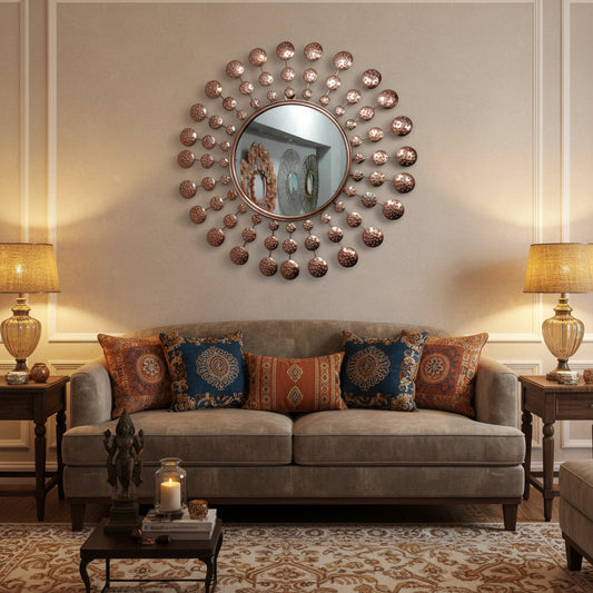 Copper Sunburst Decorative Wall Mirror-ArtyCraftz.com
