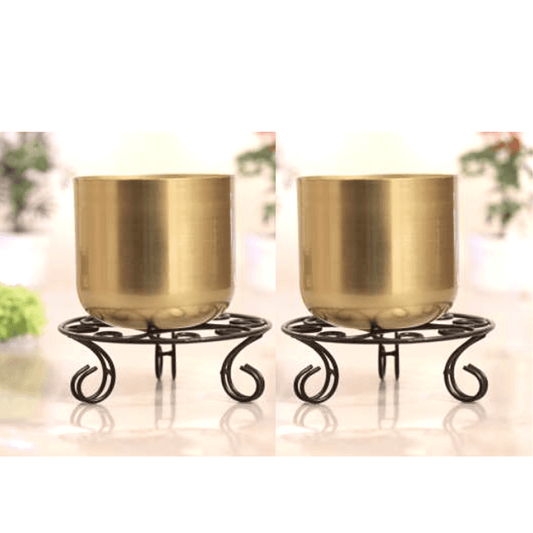 Iron Pot with  Stand for Indoor and Outdoor Decor Gold Color