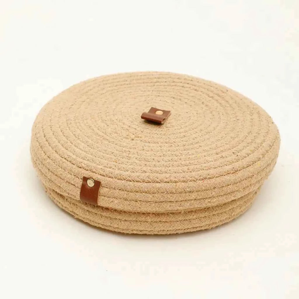 Cotton Rope Round Basket Set with Lid – Handmade Organizer & Serving Tray Set (5 Pieces)
