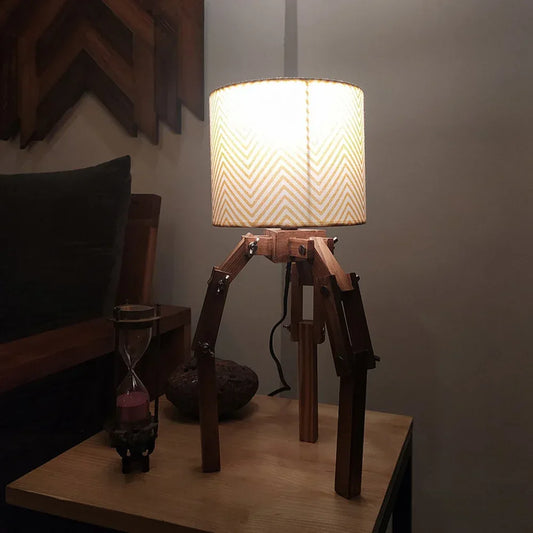 Crawler Brown Wooden Table Lamp with Yellow Printed Fabric Lampshade - ArtyCraftz.com