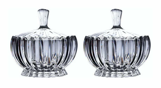 Crystal Glass Lotus Pattern Candy Sugar jar Serving Bowl Dish, Clear - ArtyCraftz.com