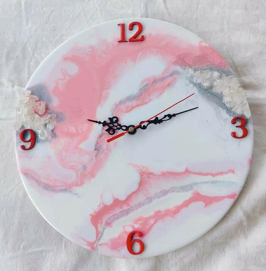 Custom Handmade Wall Clock Pink, White and Gold with 12, 15, 18 Inches - ArtyCraftz.com
