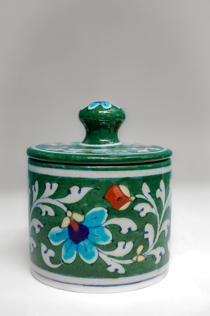 Green Blue Pottery Lidded Jar-ArtyCraftz.com