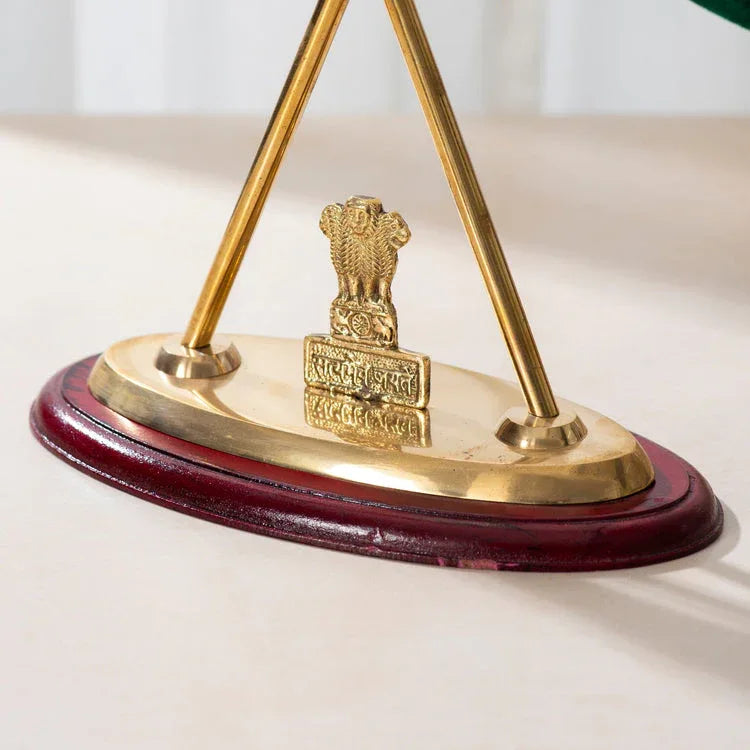 National Flag Stand Flags with Ashoka Stambh with Shiny 18K Gold-Plated-ArtyCraftz.com