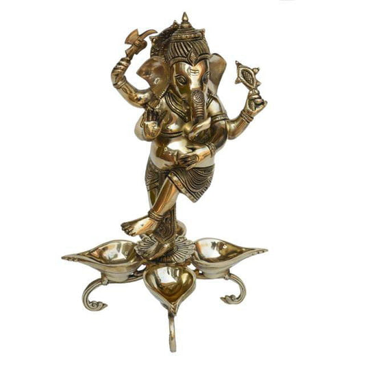 Dancing Ganesha Brass Oil Lamp Decorative Metal Lamp Statue - ArtyCraftz.com