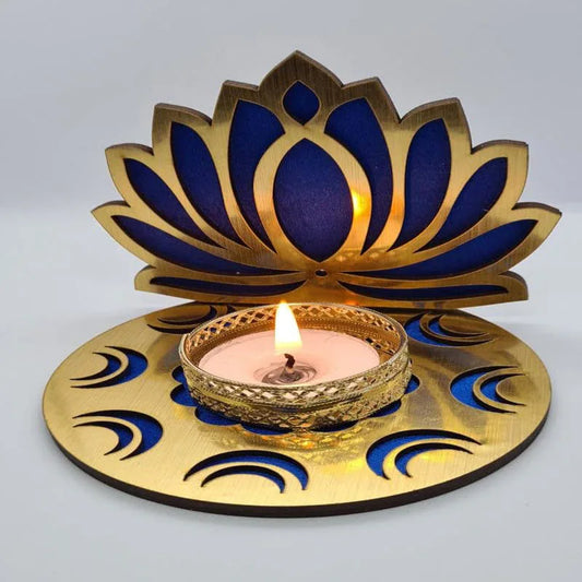 Dark Blue Lotus Multi Rangoli Tealight for Diwali, Event Decoration, Home Decoration, Wedding and Religious Festival - ArtyCraftz.com