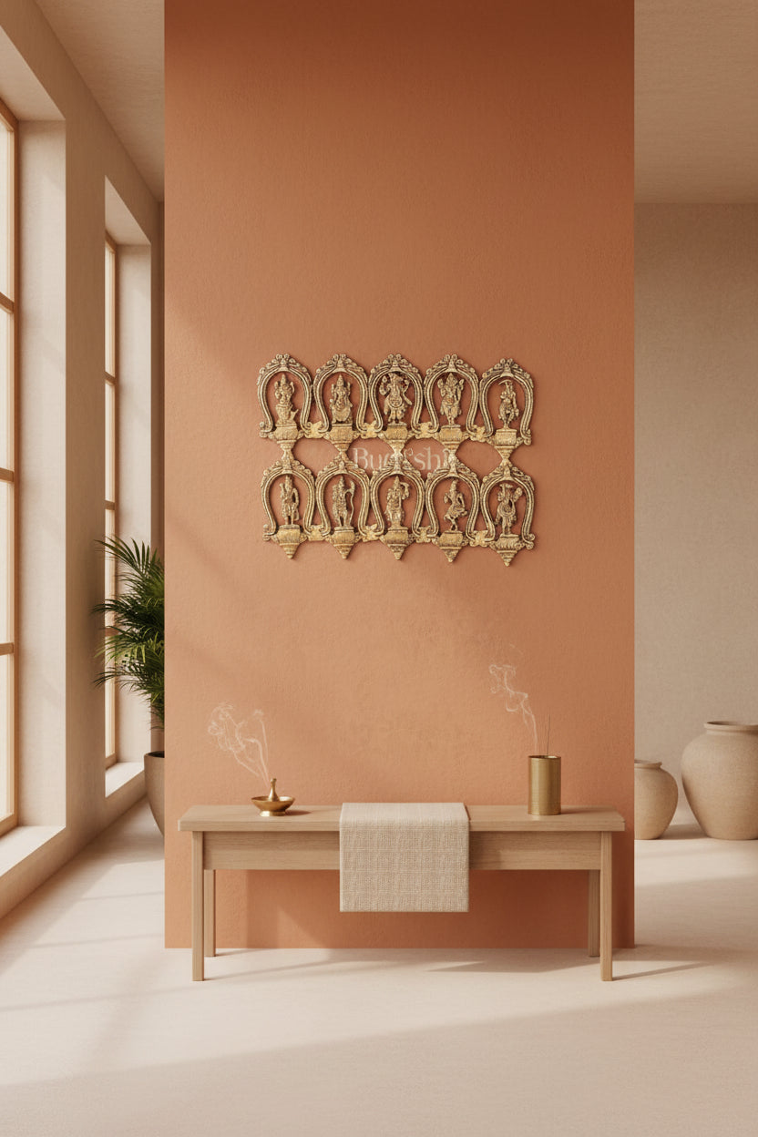 Dashavatara wall hanging showing ten avatars of Vishnu-ArtyCraftz.com