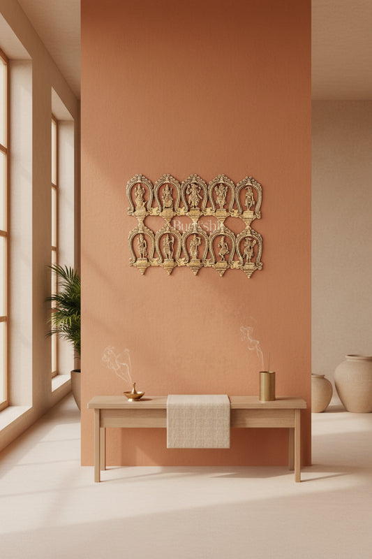 Dashavatara wall hanging showing ten avatars of Vishnu-ArtyCraftz.com