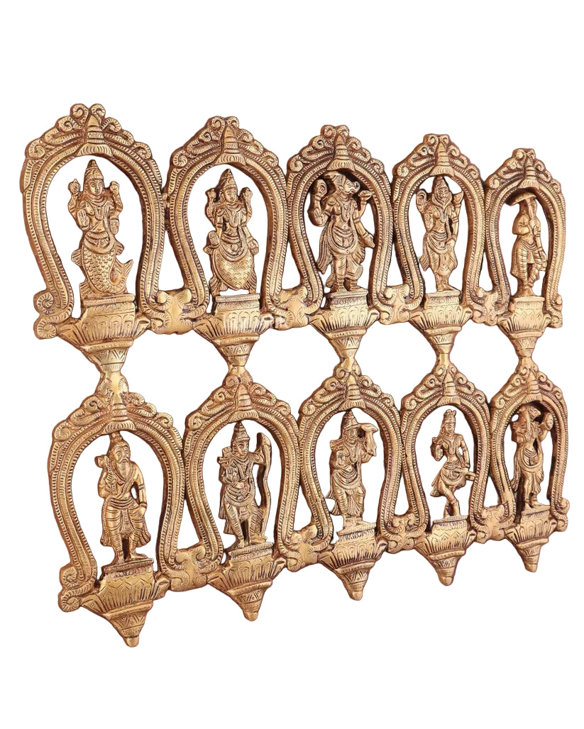 Dashavatara wall hanging showing ten avatars of Vishnu-ArtyCraftz.com