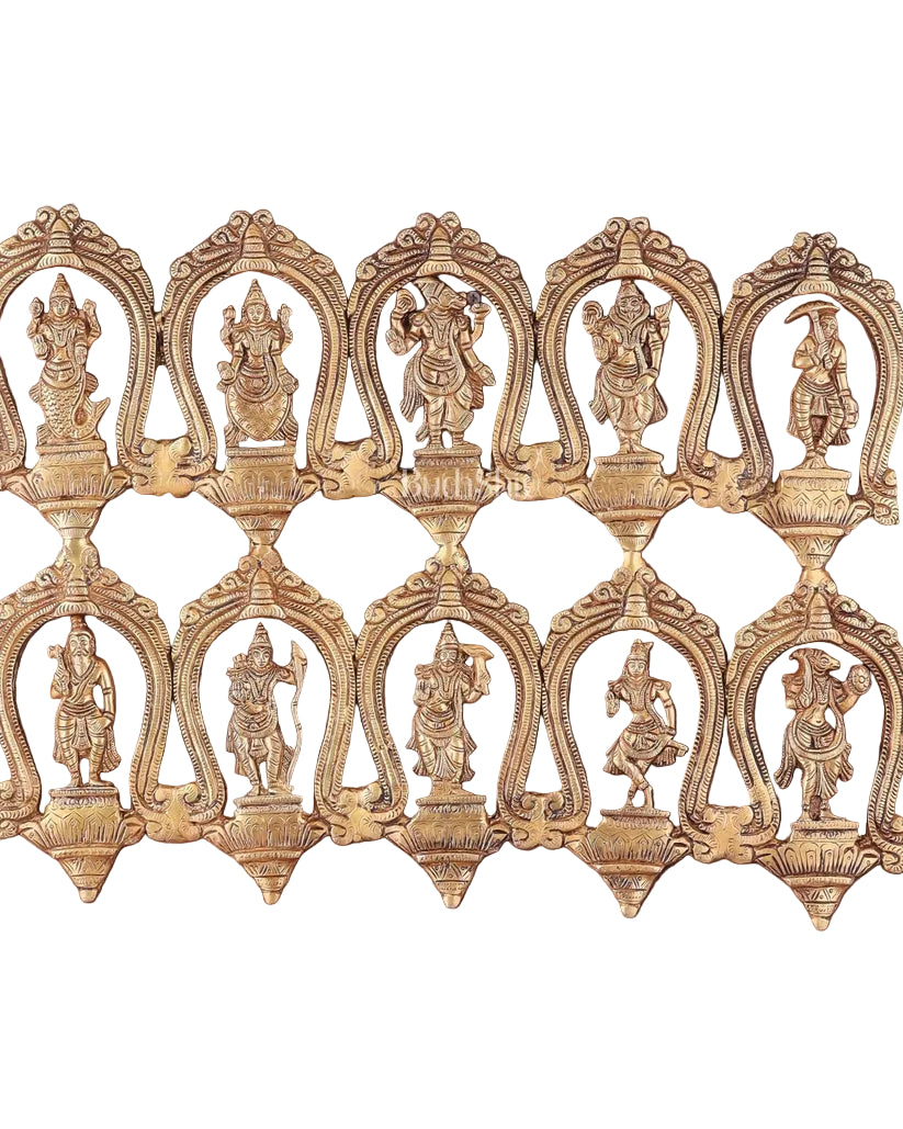 Dashavatara wall hanging showing ten avatars of Vishnu-ArtyCraftz.com