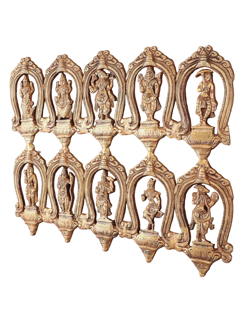 Dashavatara wall hanging showing ten avatars of Vishnu-ArtyCraftz.com